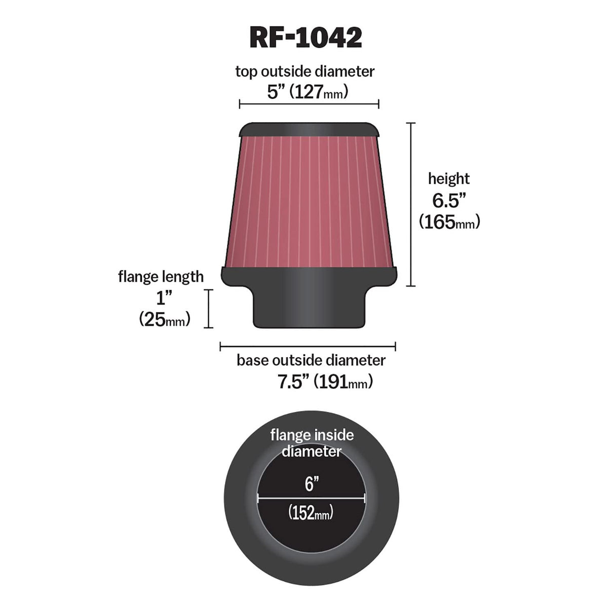 K&N RF-1042 High-Flow Original Lifetime Universal Clamp-On