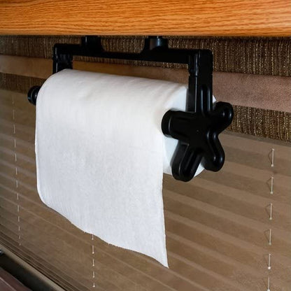 CAMCO 57113 Camco Pop-A-Towel- Mountable or Portable Paper Towel Holder Dispenser, Keep Paper Towels Clean, Conserve Space in Your RV Kitchen (Black) (57113)