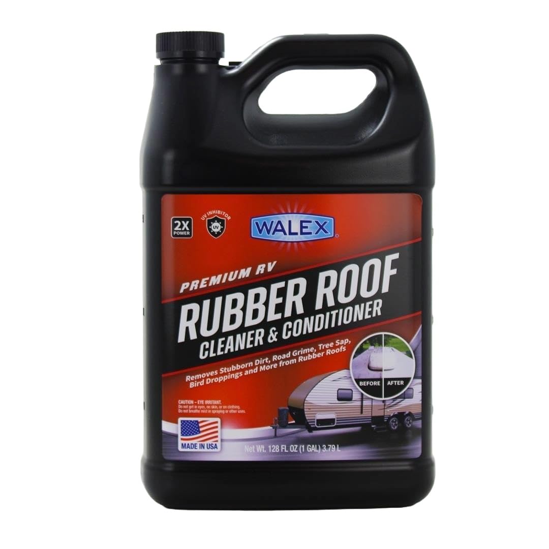 WALEX WALRR1G Walex RV Rubber Roof Cleaner/Conditioner - Removes Dirt, Road Grime, Tree Sap, Bird Droppings & More, Conditions RV Roof After Application; Great for RVs, Campers, Motorhomes, & Trailers, 1 Gallon