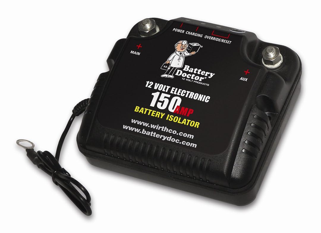 WIRTHCO 20092 WirthCo Battery Doctor 20092 Dual Battery Isolator, 125/150 Amp, 12 Volt, Electronic Parallel Charging with Manual Override, IP62 Water Resistant, 4 x 4 x 2 Inch