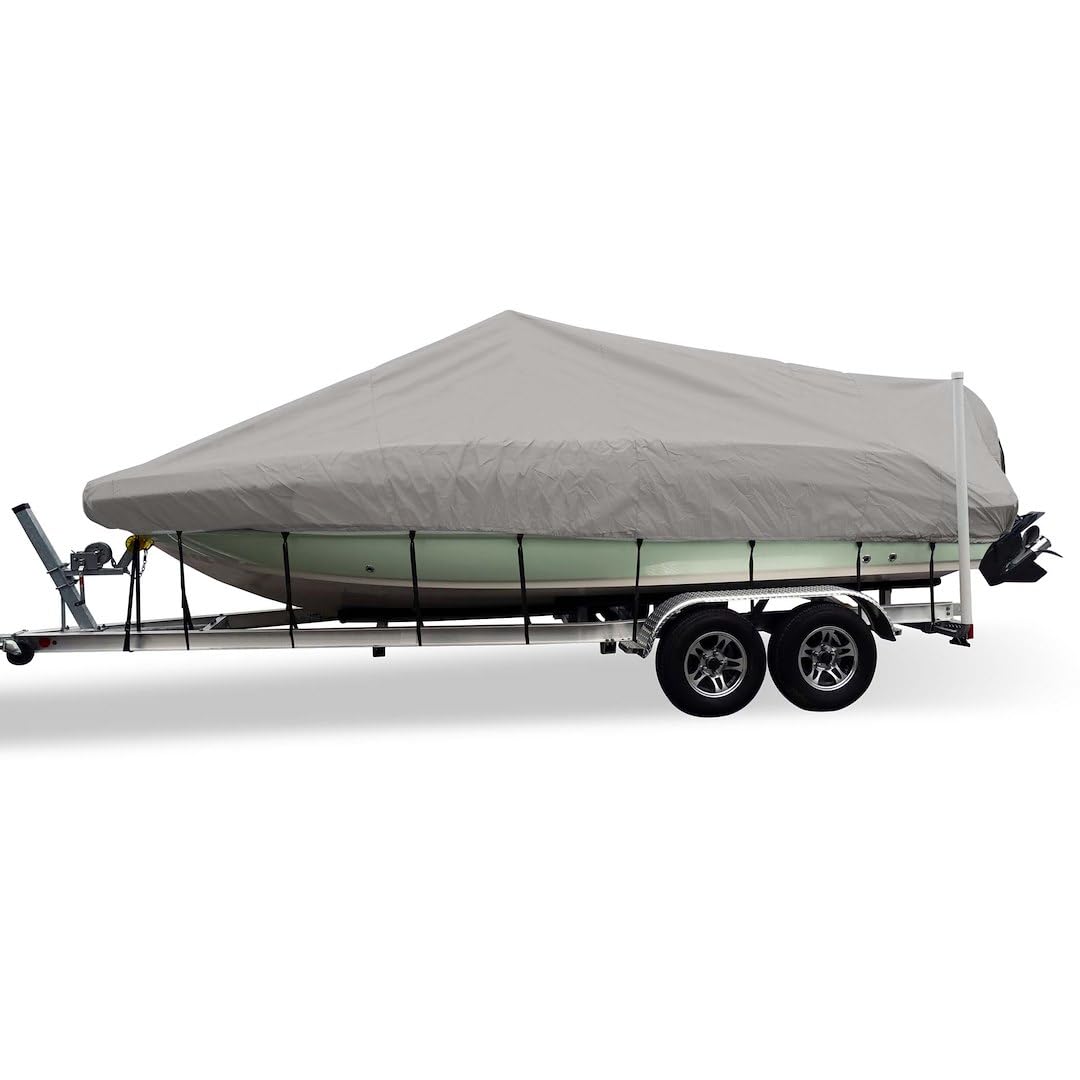 CARVER 79011 CSR 78011 Flex-Fit Cover for V-Hull Fishing Boats - 17' to 19', Haze Gray