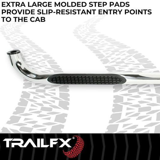 TRAILFX A0065S TrailFX Nerf Bars Fits Ford Bronco Sport 2021-2025 Polished 3 Inch Round Bent Stainless Steel with Step Pads Rocker Panel Mount Running Boards with Mounting Hardware TrailFX A0065S