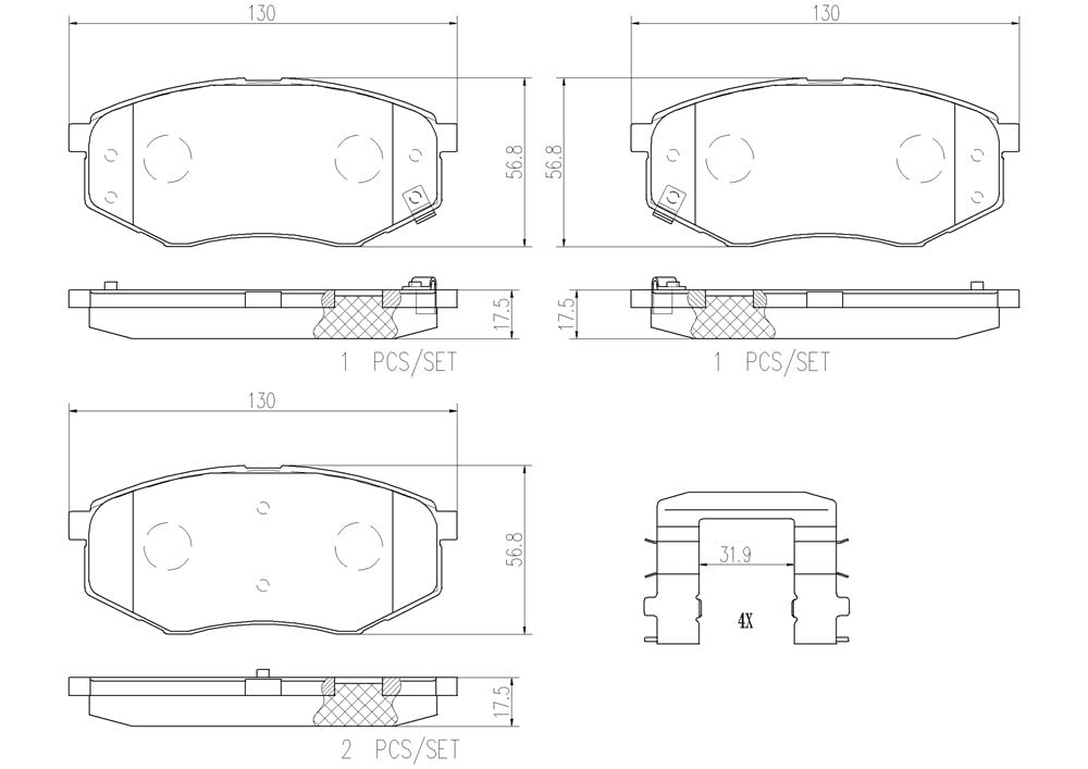 BREMBO P30055N Brembo P30055N Premium Ceramic Front Disc Brake Pad Set HYUNDAI OE# 581011KA00