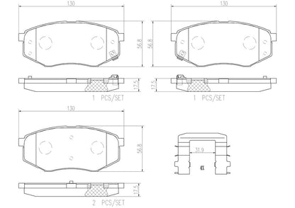 BREMBO P30055N Brembo P30055N Premium Ceramic Front Disc Brake Pad Set HYUNDAI OE# 581011KA00