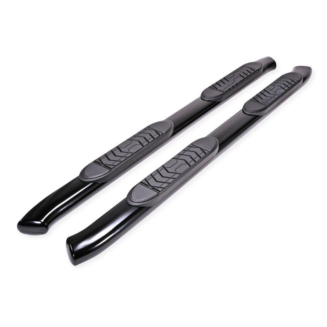 TRAILFX A7086B TrailFX A7086B 5 Inch Oval Bent Nerf Bar Side Steps with Step Pads Black Powder-Coated Steel Welded End Caps Rocker Panel Mount Slip-Resistant Set of 2 Fits Crew Cab Trucks