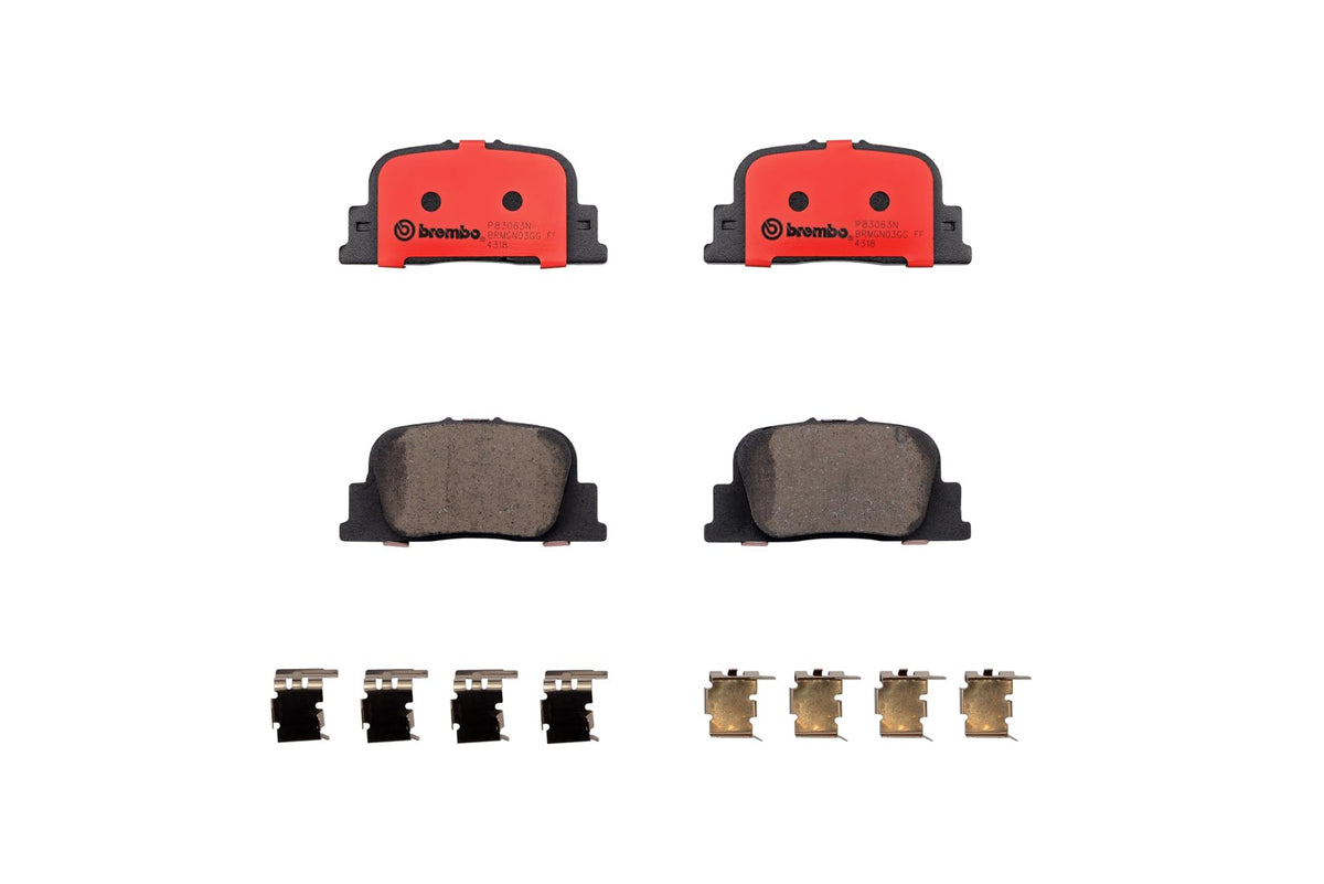 BREMBO P83063N Brembo P83063N Premium Ceramic Rear Disc Brake Pad Set BYD/ENGLON/GEELY/GLEAGLE/LEXUS/LIFAN/TOYOTA/TOYOTA (FAW) OE# 0446632030
