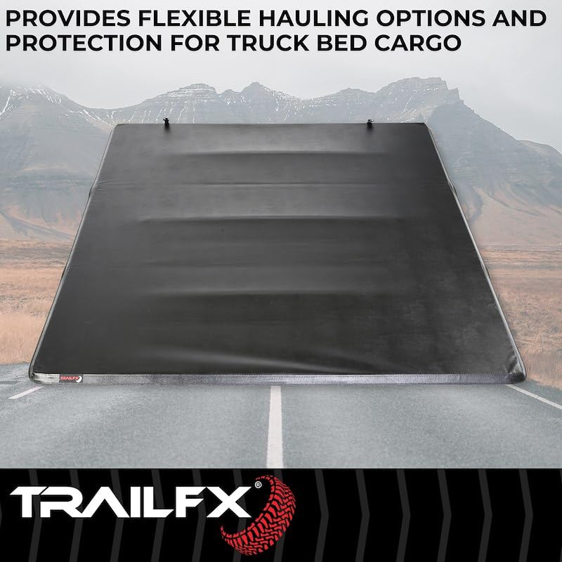 TRAILFX TFX1117 TrailFX Soft Tri-Fold Tonneau Cover Fits Chevrolet Silverado 1500 8 ft Bed 2019-2025 Lockable Using Tailgate Handle 3 Panels and 2 Folds Black Vinyl with Aluminum Rails TrailFX TFX1117