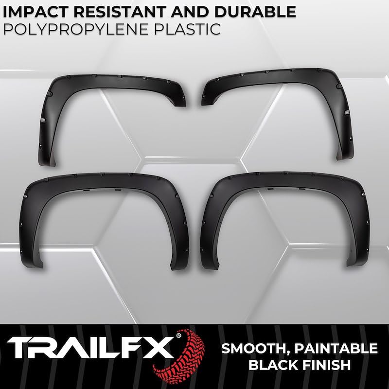 TRAILFX TFC3000S Trail FX Fender Flare TFC3000S Pocket Style Black Smooth Finish 2 Inch Front and 2 Inch Rear Tire Coverage Polypropylene Fits 1999-2006 Chevrolet/GMC Silverado/Sierra 1500/2500/3500