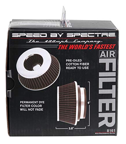 SPECTRE 8161 Spectre Universal Clamp-On Air Filter: High Performance, Washable Filter: Round Reverse Tapered; 3 in/3.5 in/4 in Flange ID; 2.625 in (67 mm) Height; 6 in (152 mm) Base; 4.75 in Top, SPE-8161, Black