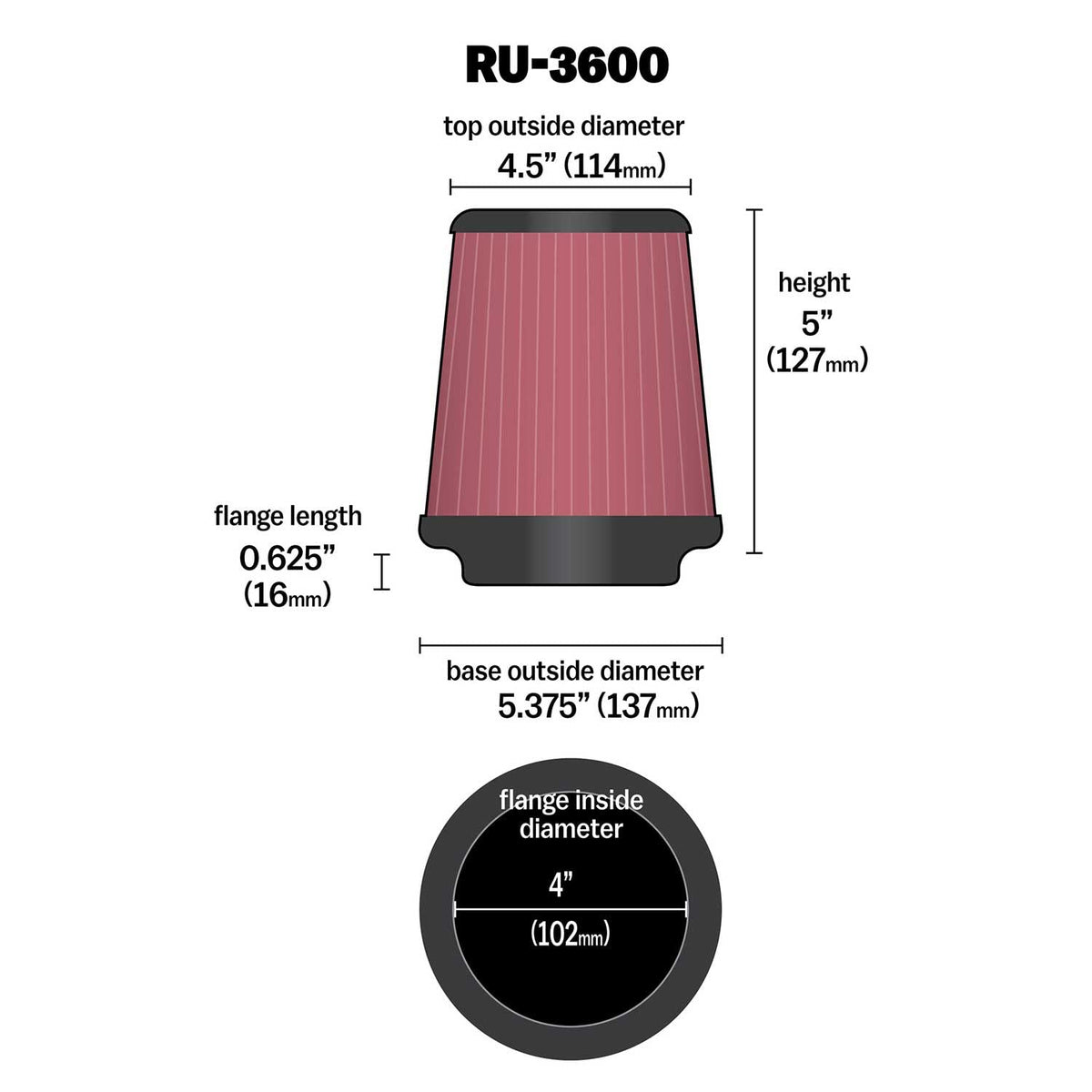 K&N RU-3600 High-Flow Original Lifetime Universal Clamp-On