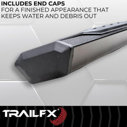 TRAILFX AL4026B TrailFX Nerf Bar AL4026B, 4-1/2 Inch Hexagonal Straight, with Step Pads, Rocker Panel Mount, Powder Coated, Black, Aluminum, with Plastic End Caps/Bracket Covers, Fits 2024-2025 Toyota Land Cruiser