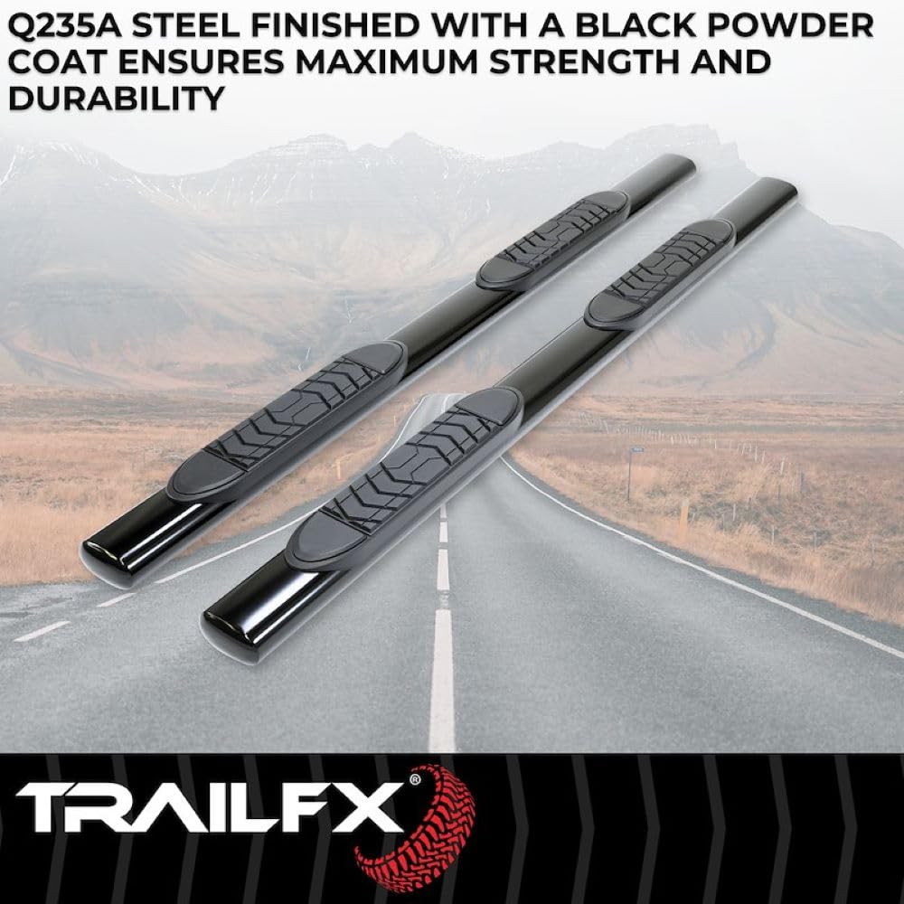 TRAILFX A7087B Trailfx Side Step Bars Fits 2023–2025 GMC Sierra 1500 5 Inch Oval Straight Nerf Bars with Step Pads Black Semi-Gloss Powder-Coated Steel Welded End Caps Rocker Panel Mount Set of 2 TrailFX A7087B
