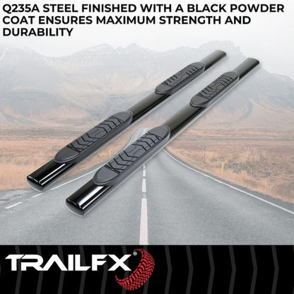 TRAILFX A7087B Trailfx Side Step Bars Fits 2023–2025 GMC Sierra 1500 5 Inch Oval Straight Nerf Bars with Step Pads Black Semi-Gloss Powder-Coated Steel Welded End Caps Rocker Panel Mount Set of 2 TrailFX A7087B
