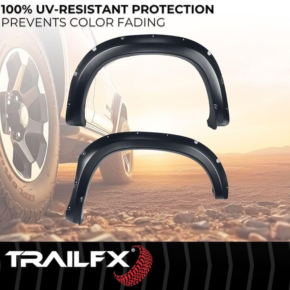 TRAILFX TFC3005S TrailFX TFC3005S Pocket Style Fender Flares for Chevrolet Silverado 1500 2019-2025 Black Smooth Paintable Polypropylene Set of 4 with Stainless and Black Steel Rivets