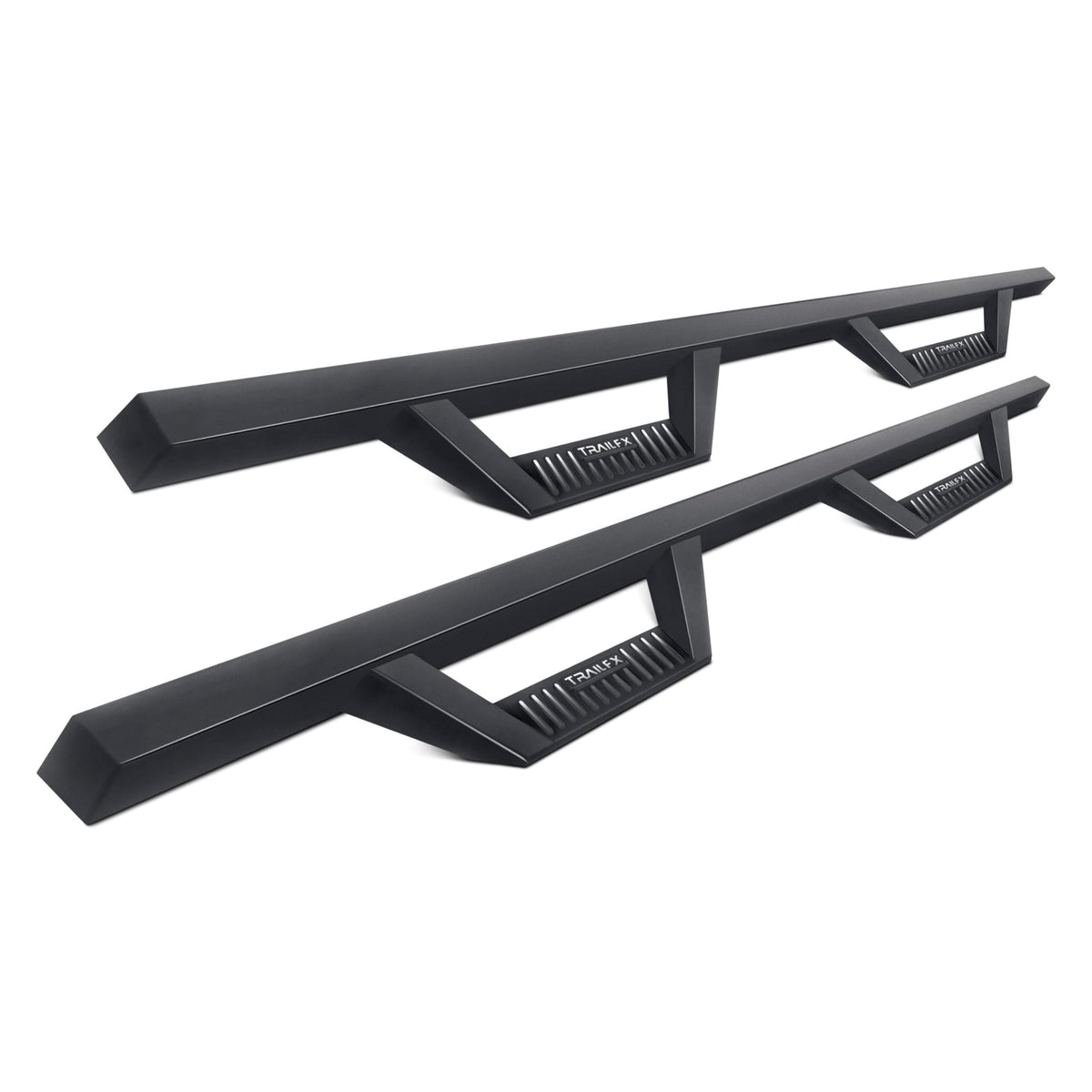 TRAILFX DHS022B NERF BAR Round 3 Hoop Style with Drop Down Steps Square Straight Powder Coated Matte BL