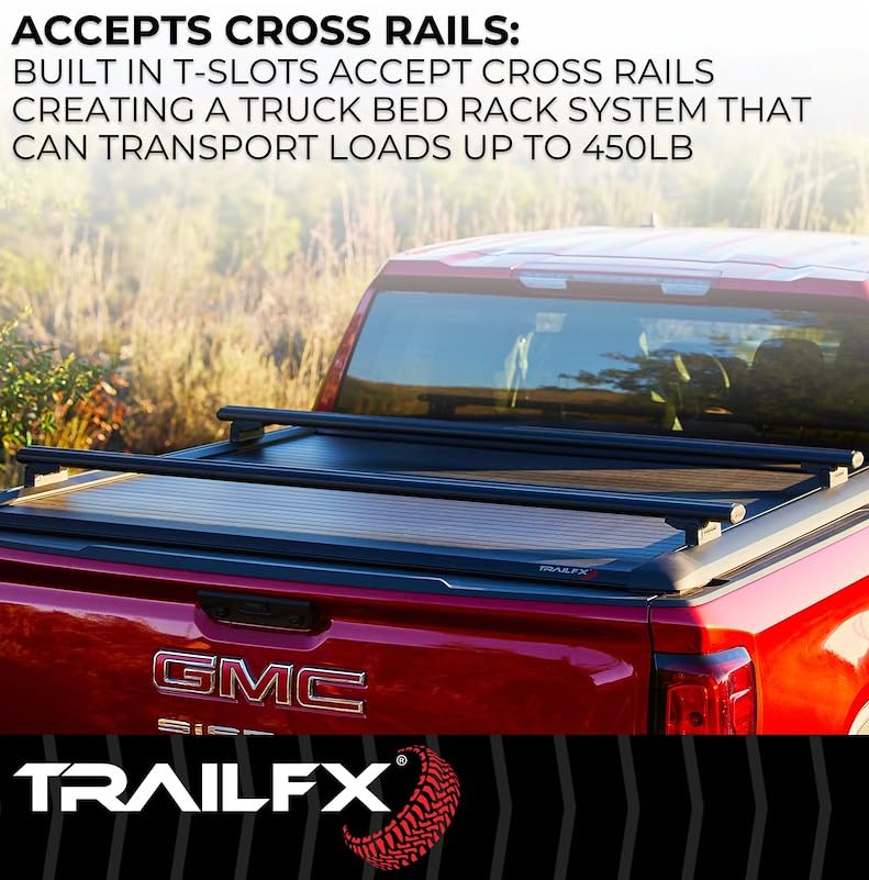 TRAILFX TFX6003 TrailFX TFX6003 Hard Retractable Tonneau Cover Fits 2015-2025 Ford F-150 with 5.5 Foot Bed Manual Retractable with Key Lock Black Matte Powder Coated Aluminum T-Slot Rails Clamp-On