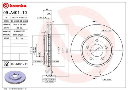 BREMBO 09A40111C02 Brembo 09.A401.11 UV Coated vented Front Brake Rotor FORD/FORD USA/MAZDA OE# EF913325X