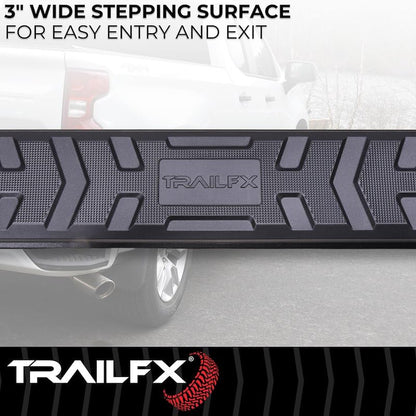 TRAILFX AL4027B TrailFX Nerf Bar AL4027B, 4-1/2 Inch Hexagonal Straight, with Step Pads, Rocker Panel Mount, Powder Coated, Black, Aluminum, with Plastic End Caps/Bracket Covers, Fits 2025 Toyota 4Runner