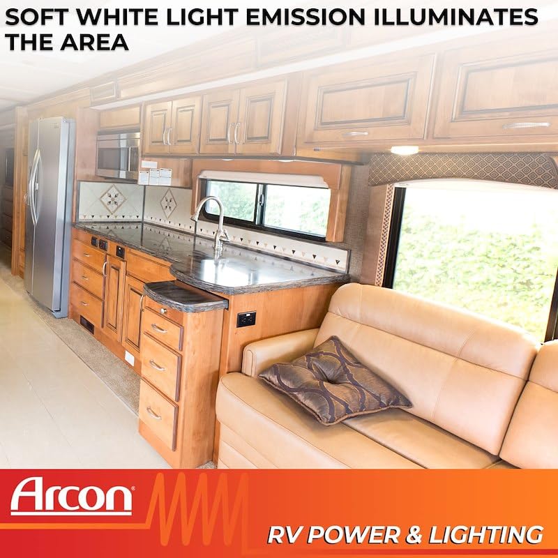 ARCON 20712N Arcon LED Double Ceiling Light 12V Soft White SMD Clear Lens 11.56 x 4.95 Inch Euro-Style Dome Lighting with On Off On Switch RV Camper Trailer Interior Light 20712N