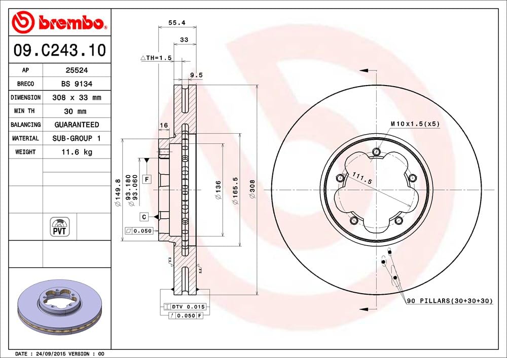 BREMBO 09C24310C02 Brembo Disc Brake Rotor 09.C243.10