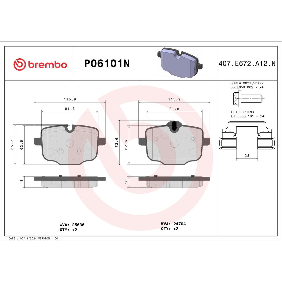BREMBO P06101N Brembo P06101N Premium Ceramic Front Disc Brake Pad Set BMW OE# 34216870552