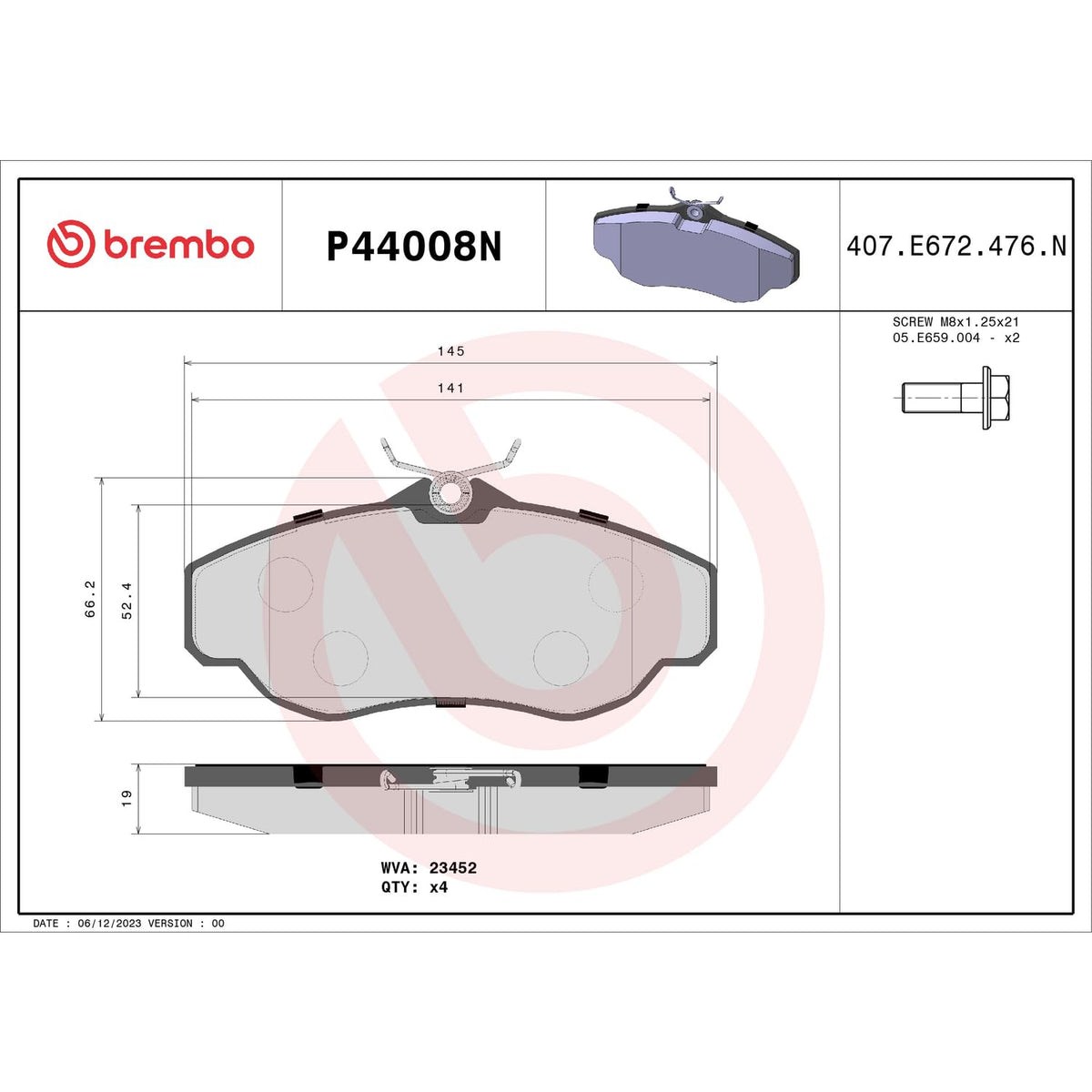 BREMBO P44008N Brembo P44008N Premium Ceramic Front Disc Brake Pad Set LAND ROVER OE# SFP500150