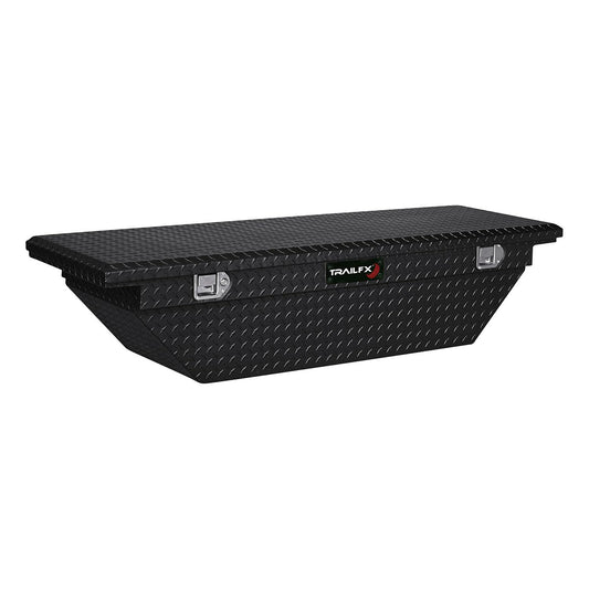 TRAILFX 120702 TrailFX Tool Box Crossover Low Profile Angled Single Lid With Struts Black Powder Coated 16 Gauge Aluminum 8.4 Cubic Foot Capacity With Plastic Tray TrailFX 120702