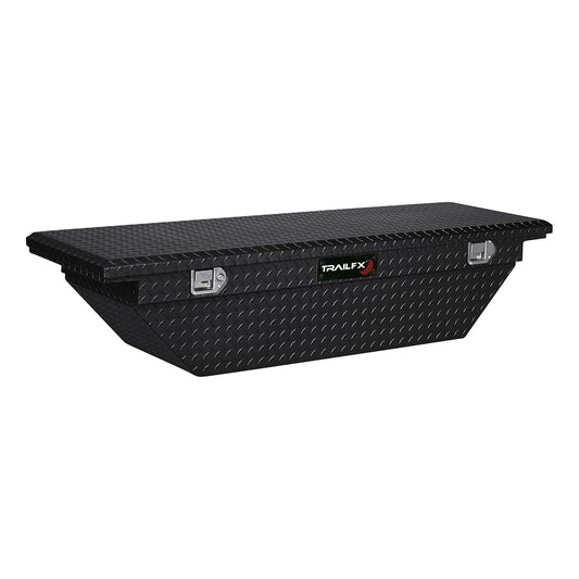 TRAILFX 120632 TrailFX Tool Box Crossover Angled Single Lid With Struts Black Powder Coated 16 Gauge Aluminum 7.6 Cubic Foot Capacity With Key Tray With Dividers Rail Pad J-Hook & Hardware TrailFX 120632