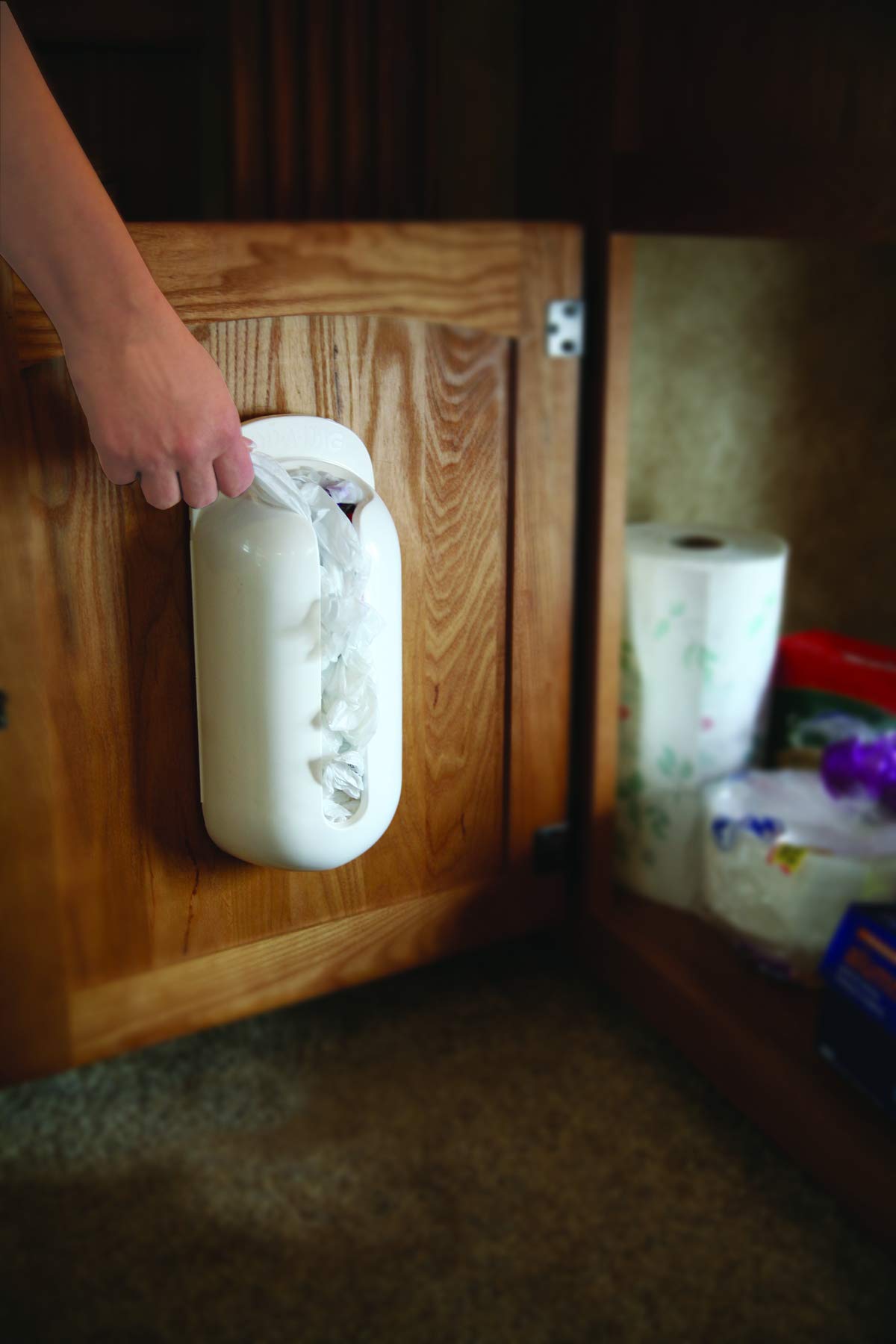 CAMCO 57061 Camco Pop-A-Bag | Features a Compact Design That Conveniently Stores and Dispenses Reusable Plastic Grocery Bags Inside RVs, Campers, Boats, Home, and Office | Polymer, White (57061)