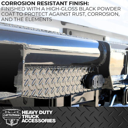 CATTLEMAN 4395S Cattleman HD 4395S Rear Pipe Bumper Fits Ford F-250 Super Duty 2017-2022 Gloss Black Powder-Coated Steel 1-Piece Bolt-On 4 Inch Schedule 40 Pipe Diamond Plate, 2 Inch Receiver Hitch