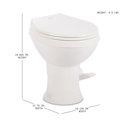 DOMETIC 9610008275 Dometic Model 400 Essential RV Toilet – Round Lightweight Plastic Bowl, Universal Fit & 2-Bolt Mount, 18" Chair Height Residential Style, Gravity Flush Toilet with Soft-Close Seat, White (9610008275)