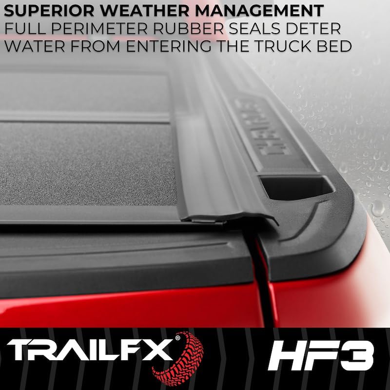 TRAILFX TFX8013 Hard Tri-Fold Tonneau Cover Fits Toyota Tacoma 5 Foot Bed 2024-2025 Lockable with OEM Tailgate Lock 3 Panel Folding Design Gloss Black Powder Coated Aircraft-Grade Aluminum TrailFX TFX8013