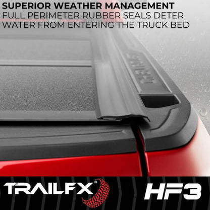 TRAILFX TFX8013 Hard Tri-Fold Tonneau Cover Fits Toyota Tacoma 5 Foot Bed 2024-2025 Lockable with OEM Tailgate Lock 3 Panel Folding Design Gloss Black Powder Coated Aircraft-Grade Aluminum TrailFX TFX8013
