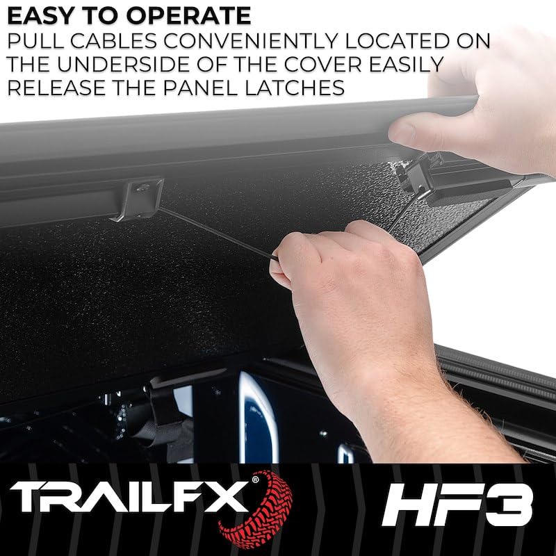 TRAILFX TFX8013 Hard Tri-Fold Tonneau Cover Fits Toyota Tacoma 5 Foot Bed 2024-2025 Lockable with OEM Tailgate Lock 3 Panel Folding Design Gloss Black Powder Coated Aircraft-Grade Aluminum TrailFX TFX8013