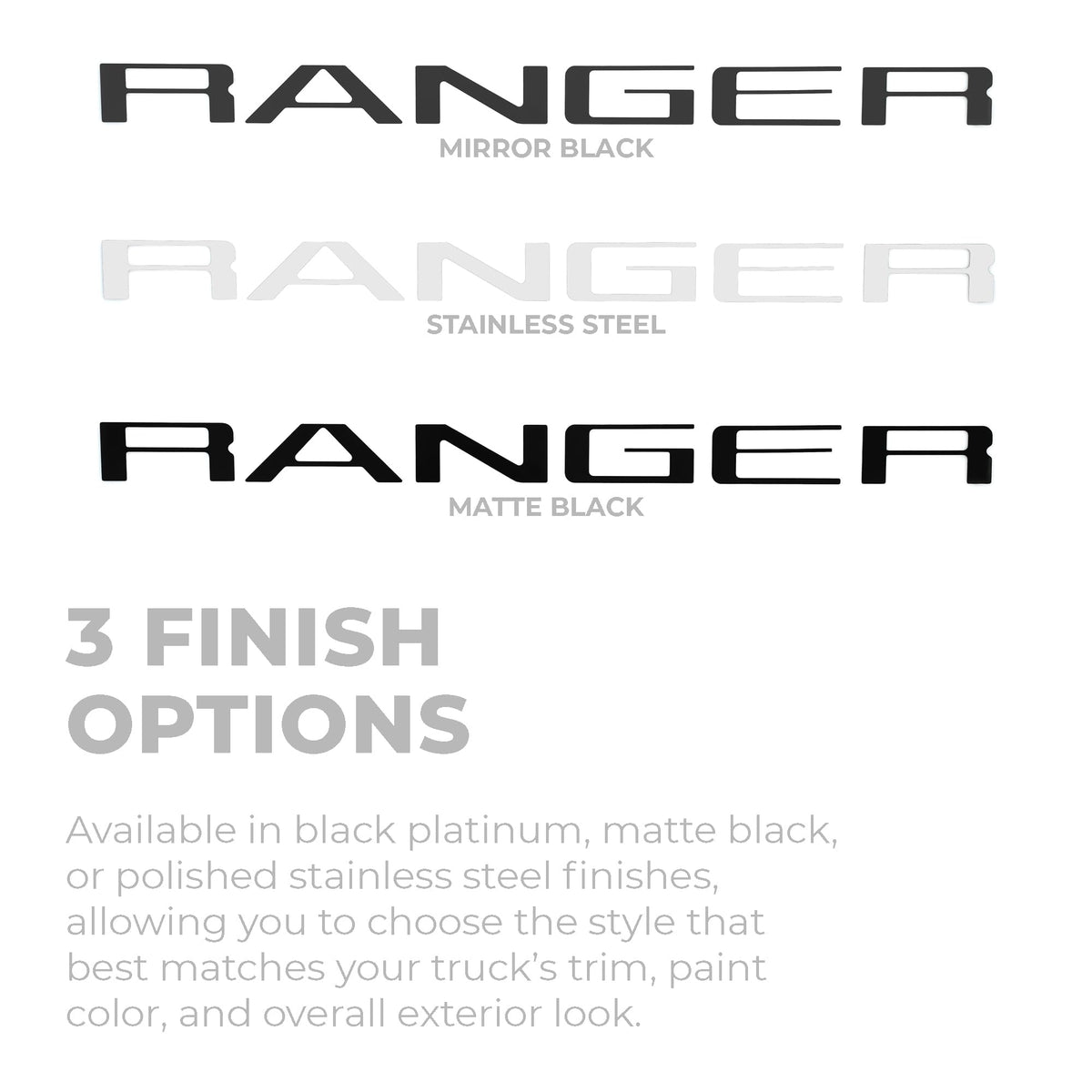 Putco 55563FD Putco Ford Ranger Tailgate Lettering Kit - Stainless Steel - Cut Lettering - Fits Ford Ranger 2024-2027