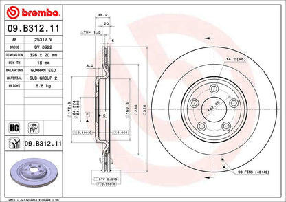 BREMBO 09B31211C02 Brembo 09.B312.11 UV Coated Pillar Vented Rear Brake Rotor DAIMLER/JAGUAR OE# C2C25339