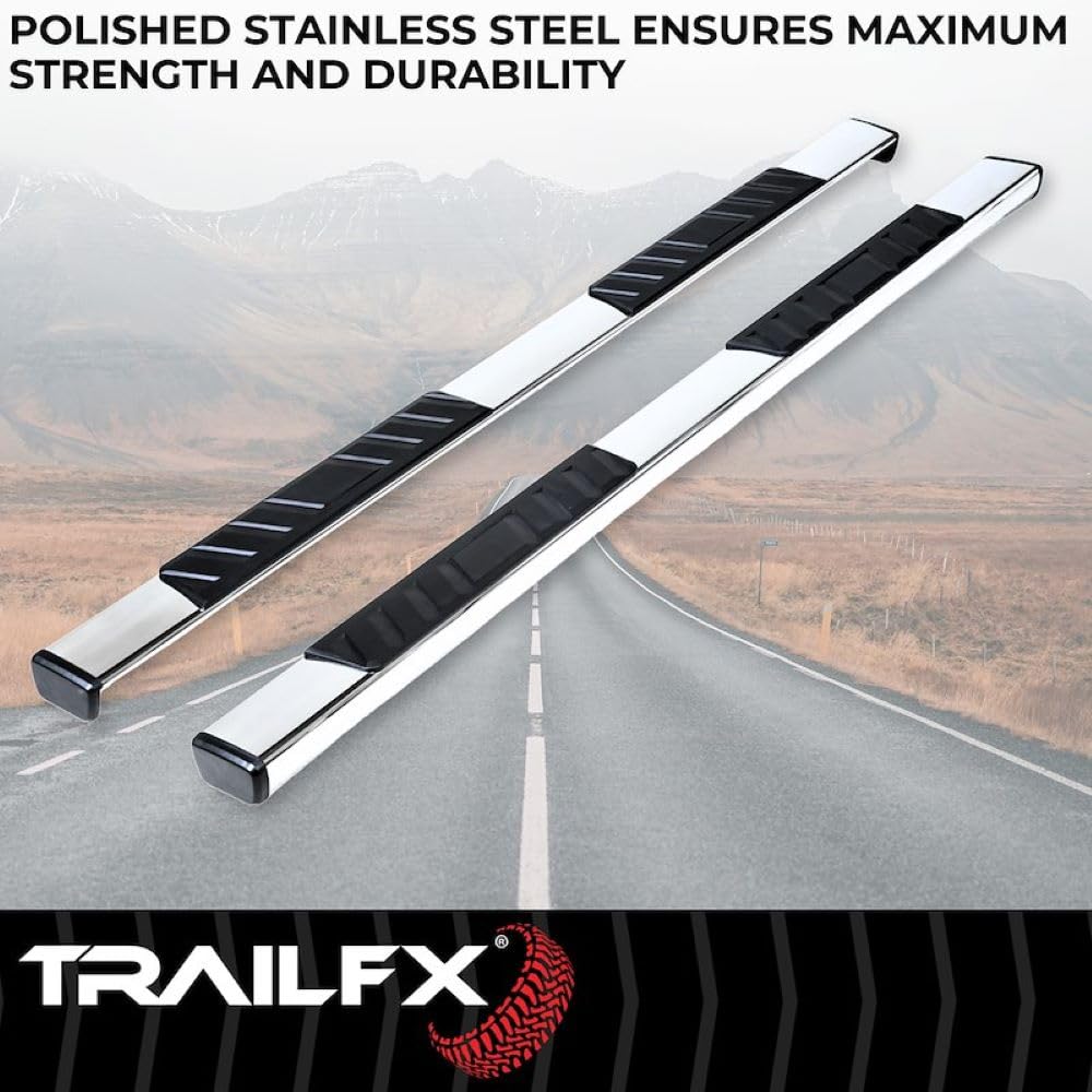 TRAILFX A7086S TrailFX Truck Side Step Bars Fits 2020–2021 Chevrolet Silverado 1500 5 Inch Oval Bent Side Bars with Step Pads PolishedStainless Steel Rocker Panel Mount Set of 2 TrailFX A7086S