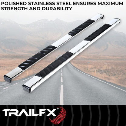 TRAILFX A7086S TrailFX Truck Side Step Bars Fits 2020–2021 Chevrolet Silverado 1500 5 Inch Oval Bent Side Bars with Step Pads PolishedStainless Steel Rocker Panel Mount Set of 2 TrailFX A7086S
