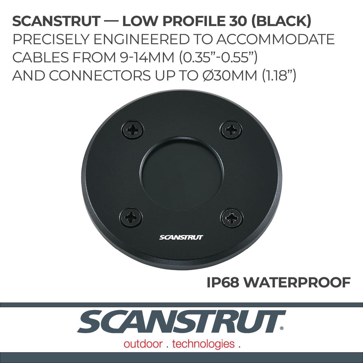 SCANSTRUT DS-LP-30-BLK Scanstrut DS-LP-30-BLK IP68 Low-Profile Cable Seal - Fits Cables 9-14mm (0.35"-0.55") & Connectors Ø30mm (1.18"), Black Aluminum