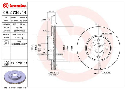 BREMBO 09573611C02 Brembo 09.5736.11 UV Coated vented Front Brake Rotor GREAT WALL/TOYOTA OE# 4351212550