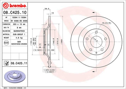 Brembo 08.C425.11 BRAKE ROTOR / UV COATED