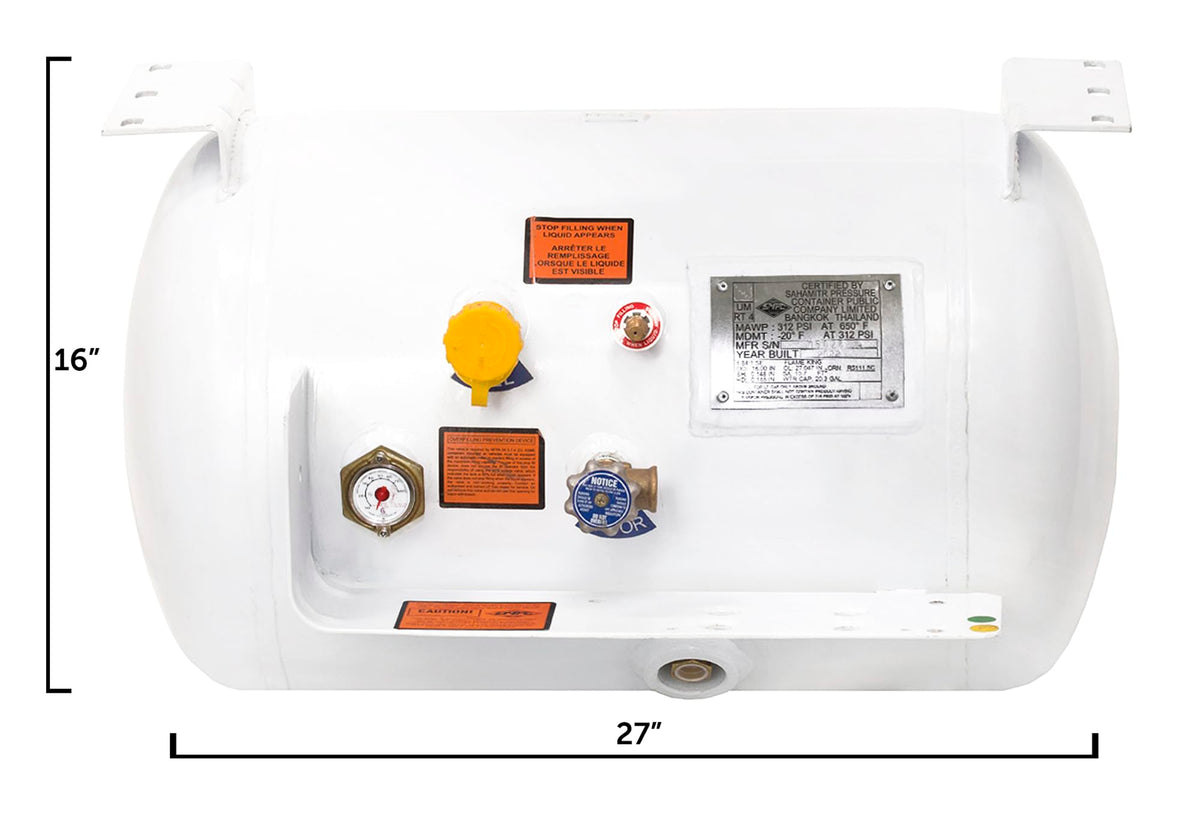 FLAME KING YSN20.3TH Flame King YSN203 20.3 Gallon RV, Van, Or Trailer Horizontal ASME RV Propane Tank Cylinder, 16" x 27"
