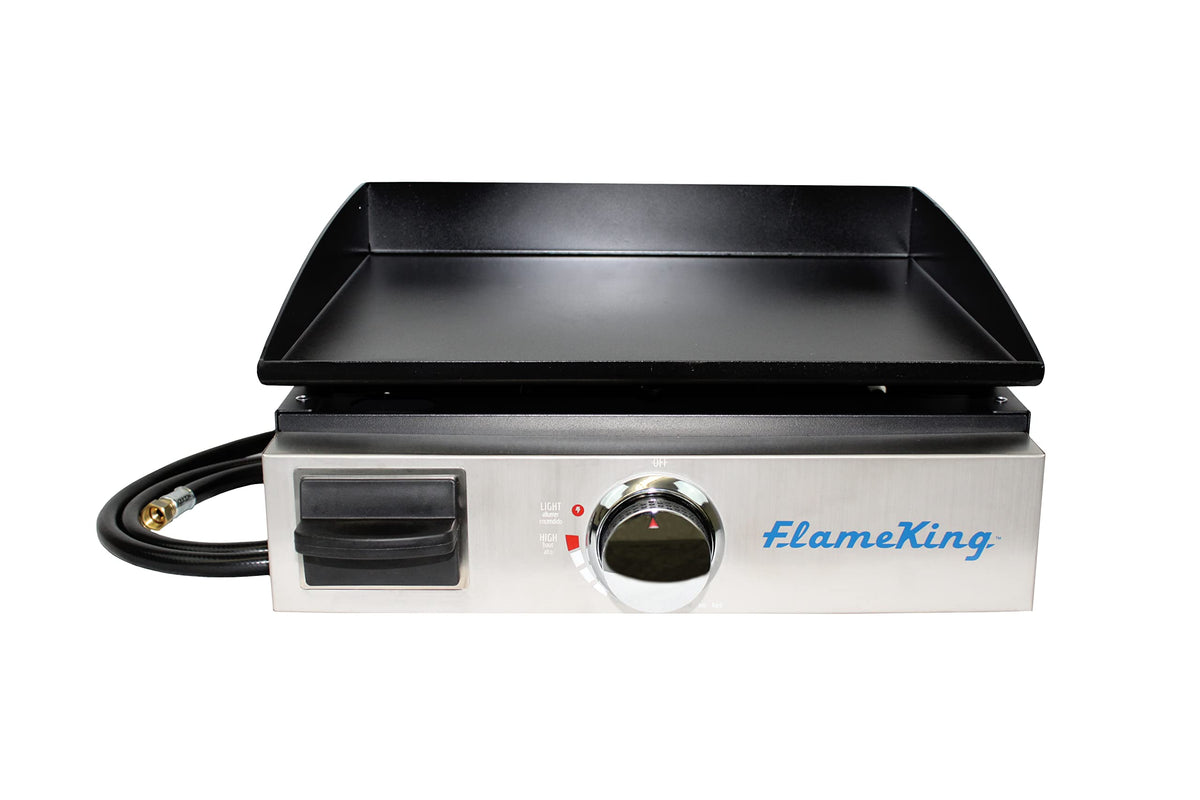FLAME KING YSNFM-HT-200 Flame King 17-inch Flat Top Griddle for BBQ Grill w/Regulator, Propane Gas Griddle for RV Pullout Kitchen