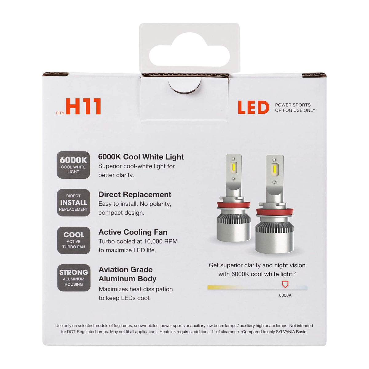 SYLVANIA H11SL.BX2 Sylvania H11 LED Powersport Headlight Bulbs for Off-Road Use or Fog Lights - 2 Pack
