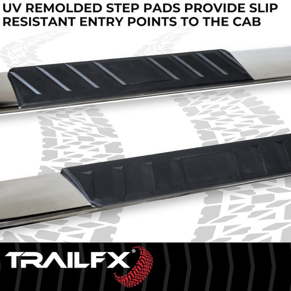 TRAILFX A4018S Trailfx Side Step Bars Fits 2020–2021 Chevrolet Silverado 1500 4 Inch Trapezoid Straight Nerf Bars with Step Pads Polished T304 Stainless Steel Rocker Panel Mount Set of 2 A4018S