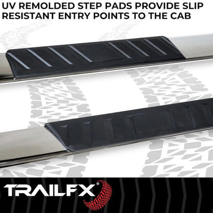TRAILFX A4018S Trailfx Side Step Bars Fits 2020–2021 Chevrolet Silverado 1500 4 Inch Trapezoid Straight Nerf Bars with Step Pads Polished T304 Stainless Steel Rocker Panel Mount Set of 2 A4018S