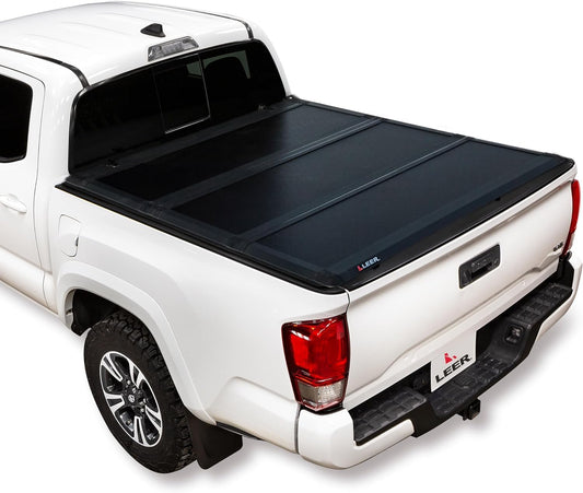LEER 631288 LEER HF350M Tri-Folding Truck Bed Tonneau Cover, Fits Toyota Tacoma with Deck Rail System, Years 2016-2023, 6'2" Truck Bed, Black
