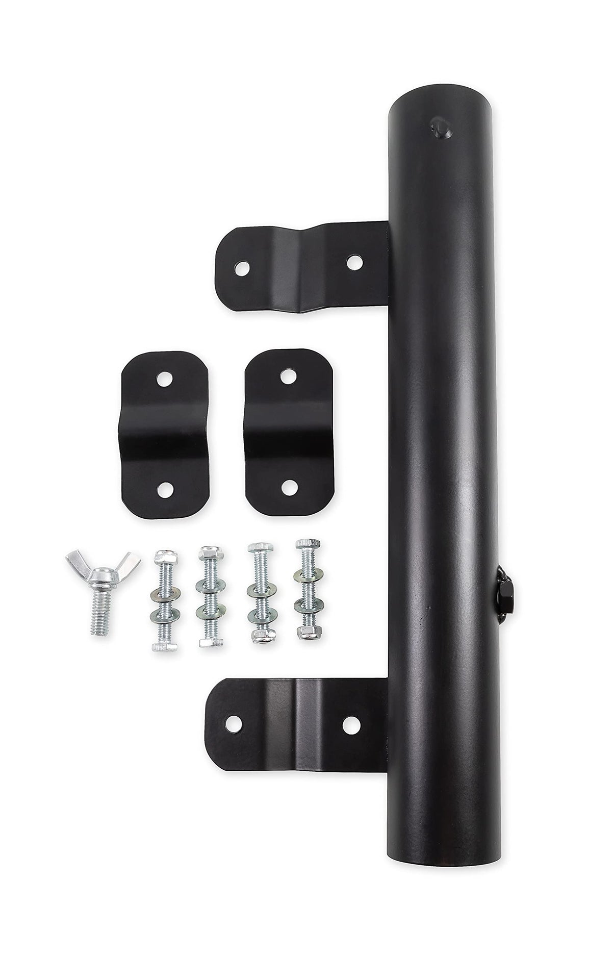 CAMCO 51612 Camco RV Ladder Mounted Flagpole Holder, Powder-Coated Steel Bracket, Fits Most RV Ladder Rails, Holds Flagpoles Up to 1-9/16 Inch Diameter, Black