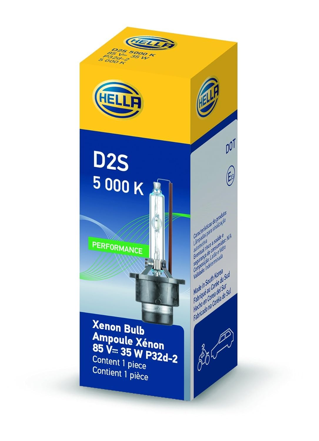 Hella D2S5000K D2S 5000 K Bulb D2S P32D-2, 5000 K, 85V, 35W