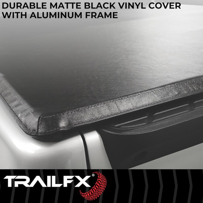 TRAILFX TFX3313 TrailFX Soft Tri-Fold Tonneau Cover fits Ford F-150 5.5 Ft Bed 2015-2020 Black Vinyl with Aluminum Rails Lockable Tailgate Handle Clamp-On Installation Weather Resistant TrailFX TFX3313